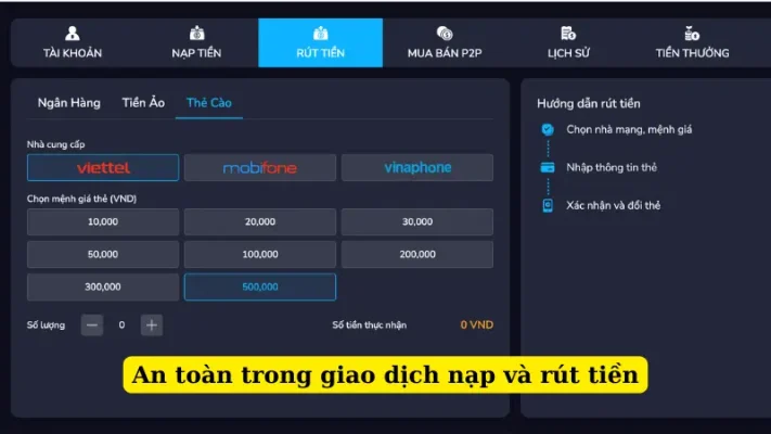 An toàn trong giao dịch nạp và rút tiền