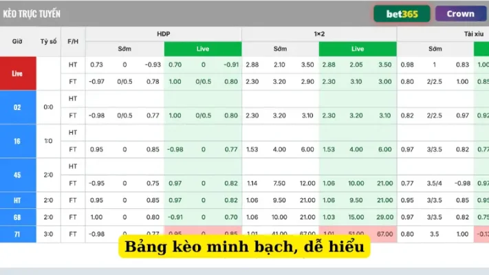 Bảng kèo minh bạch, dễ hiểu